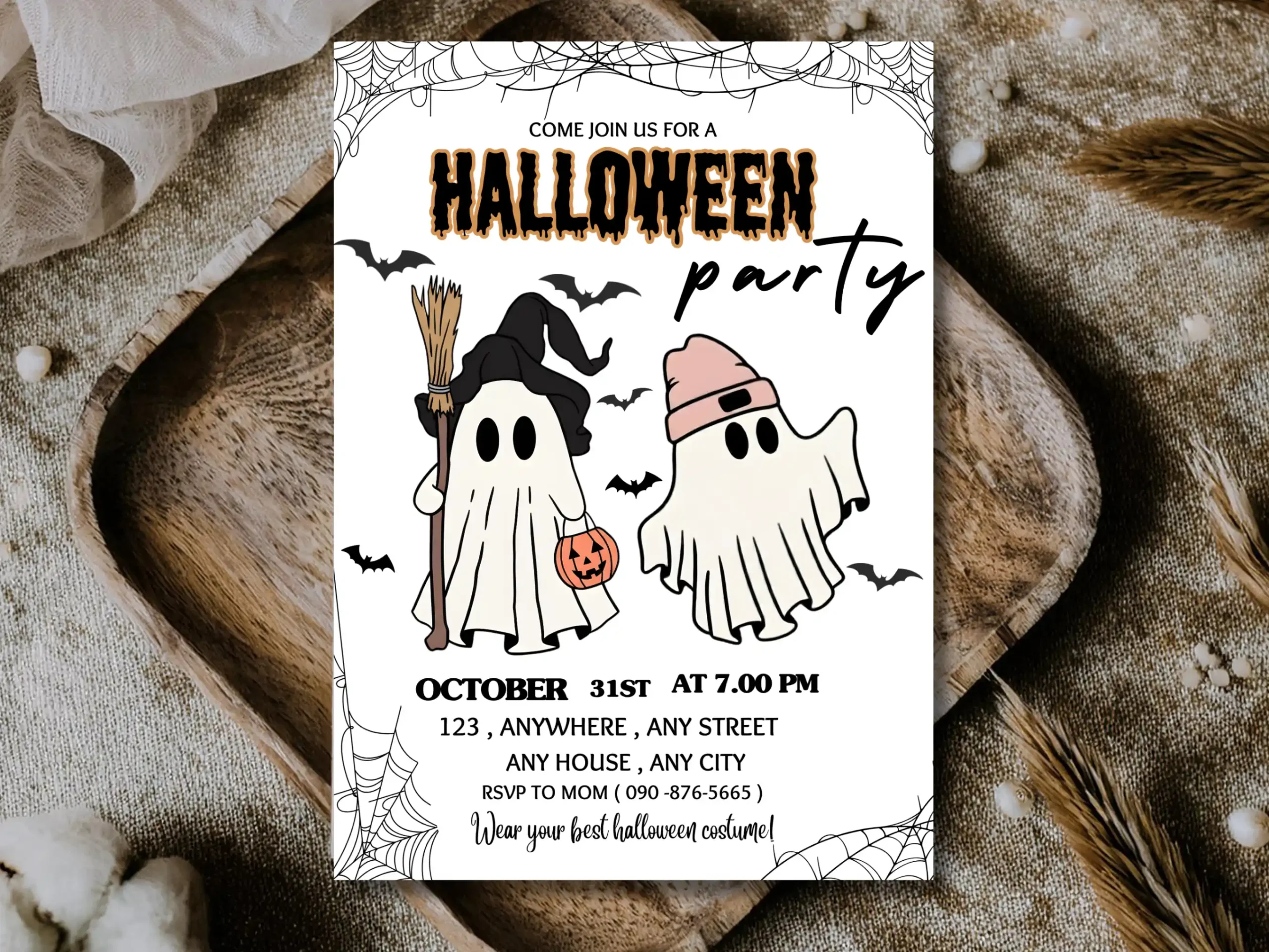 Editable Halloween Party Invitation Template – Minimalist Cute Ghost Canva Invite - Image 2