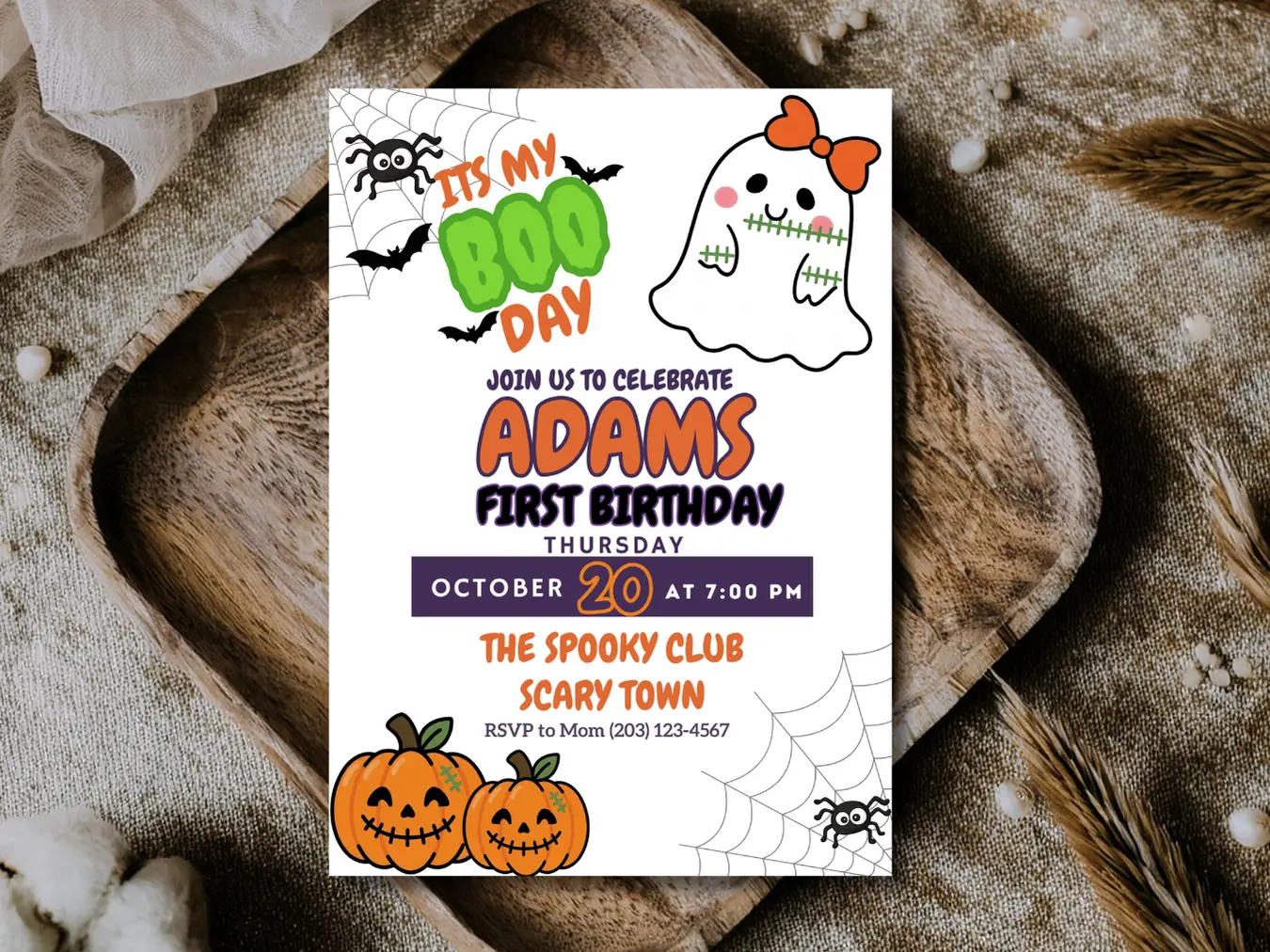 It’s My Boo Day 1st Birthday Invitation – Spooky Cute Halloween Kids Invite