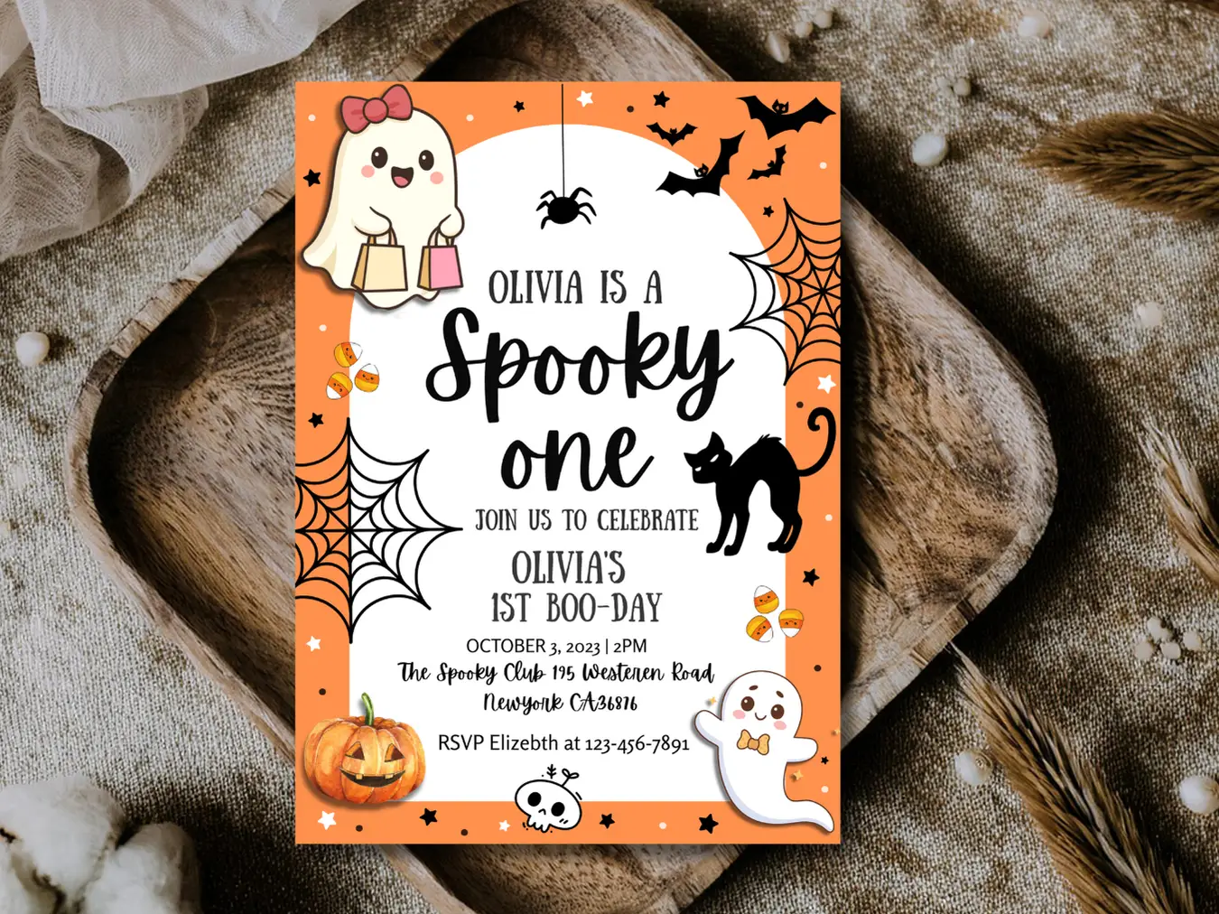 Halloween 1st Birthday Invitation | Spooky Boo-day Party Invite | Printable Ghost & Pumpkin Theme