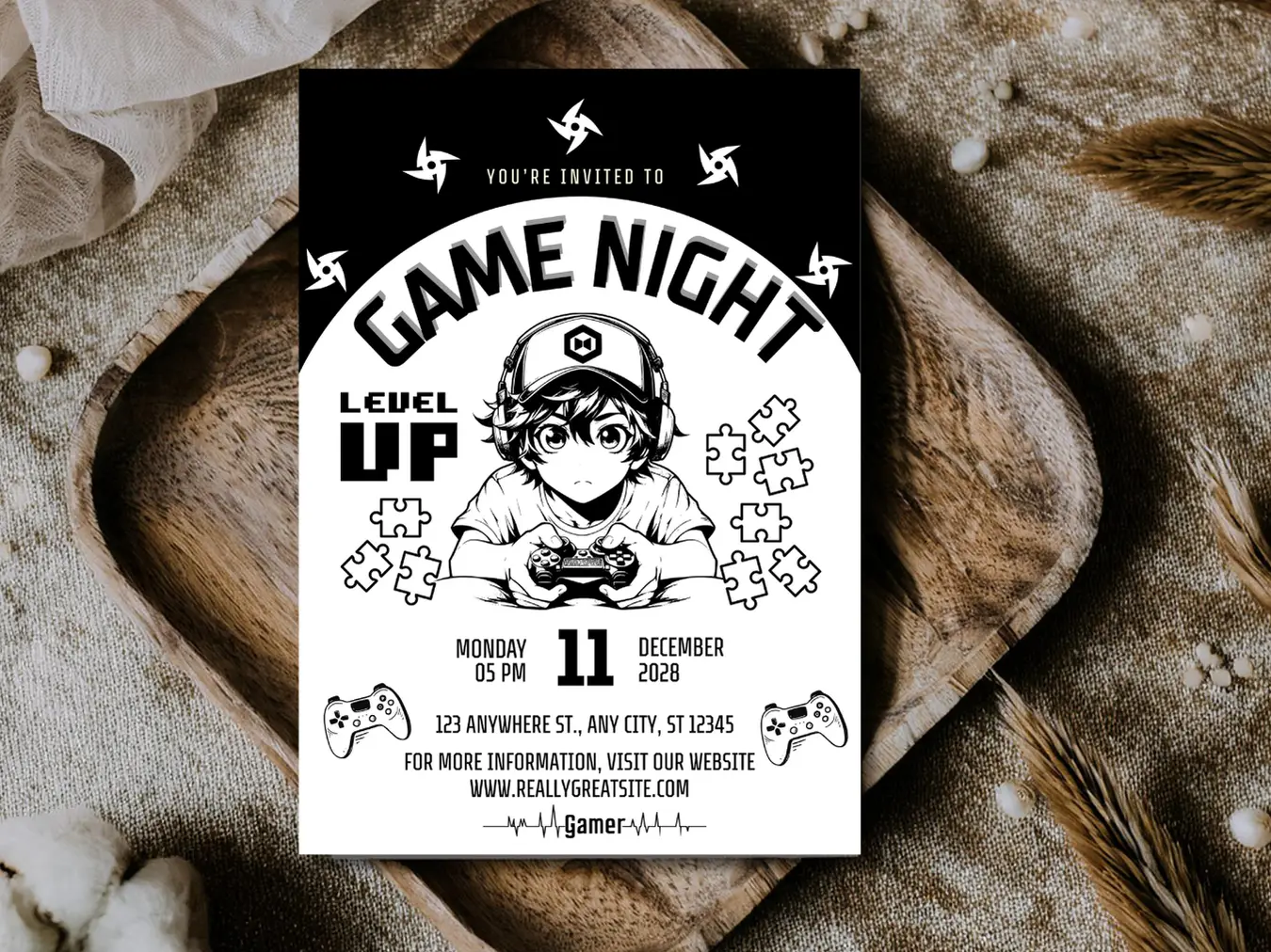 Game Night Birthday Invitation – Level Up Gamer Party Invite for Kids