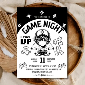 Game Night Birthday Invitation – Level Up Gamer Party Invite for Kids