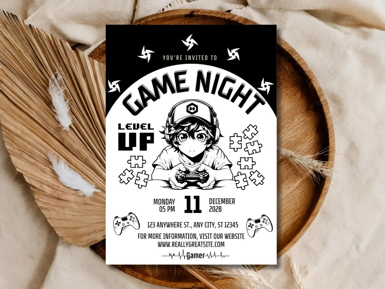 Game Night Birthday Invitation – Level Up Gamer Party Invite for Kids