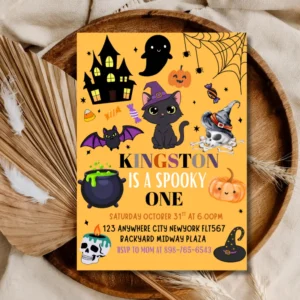 Editable Halloween 1st Birthday Party Invitation – Spooky One Theme