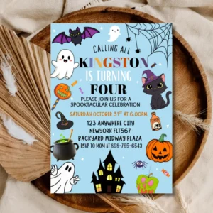 Kids Halloween 4th Birthday Invitation: Spooky Halloween Costume Party