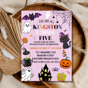 Purple Halloween 5TH Birthday Invitation | Spooky Costume Party Template