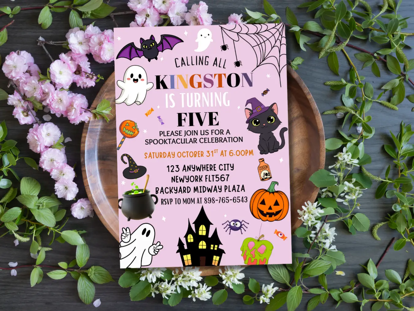 Purple Halloween 5TH Birthday Invitation | Spooky Costume Party Template - Image 5