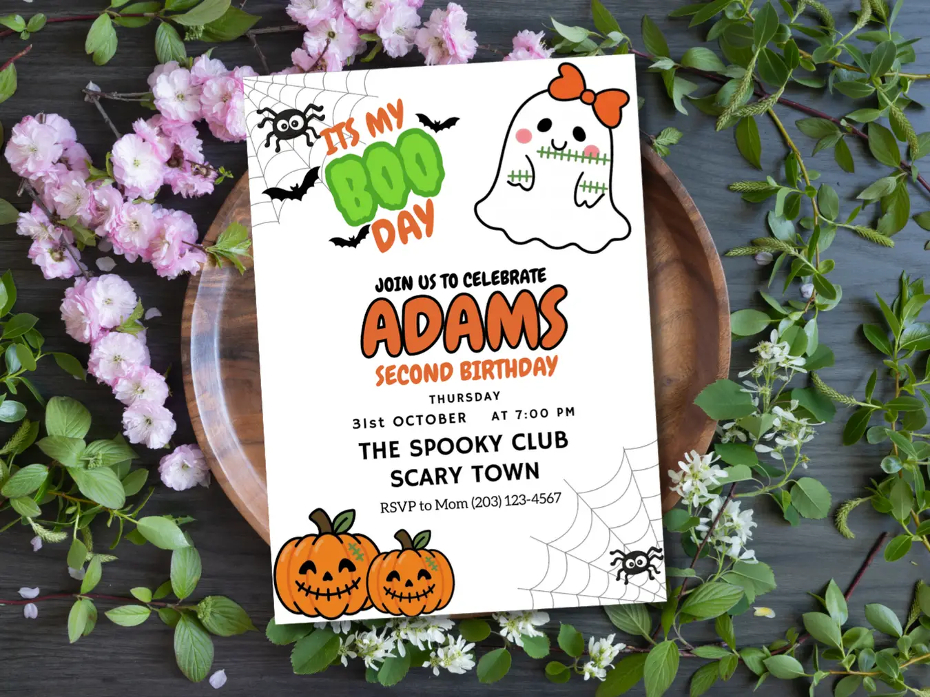 Editable Boo Day 2nd Birthday Invitation – Halloween Ghost Theme Invite - Image 5