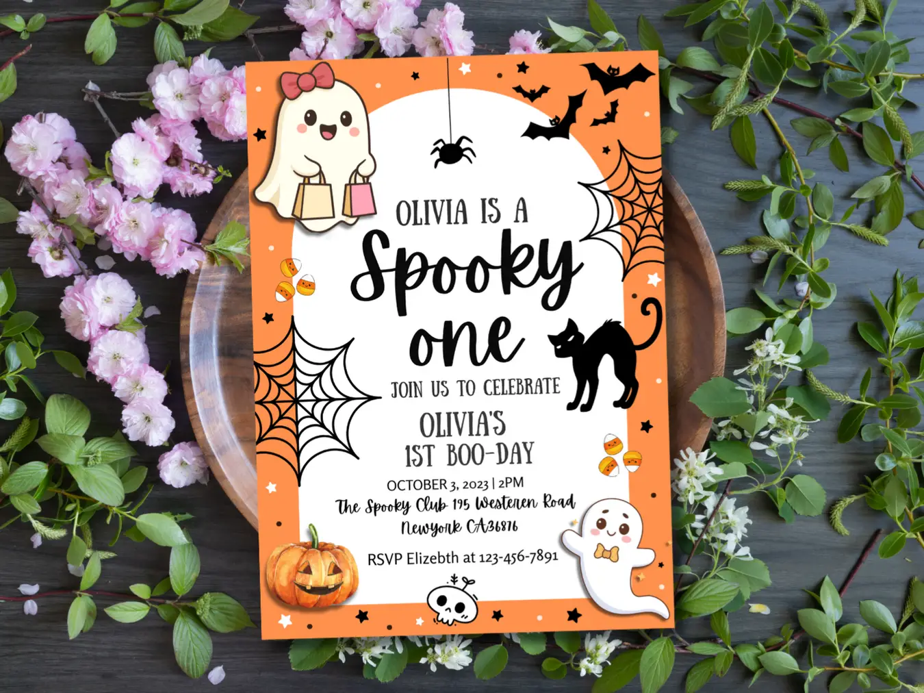 Halloween 1st Birthday Invitation | Spooky Boo-day Party Invite | Printable Ghost & Pumpkin Theme - Image 5