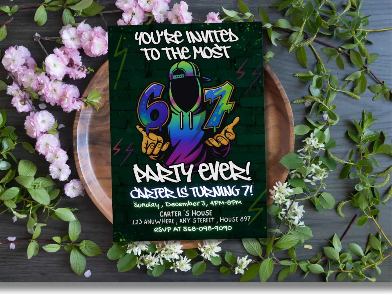 Funny 67 Meme Birthday Invitation , Urban Graffiti Style Kids Party Invite - Image 5