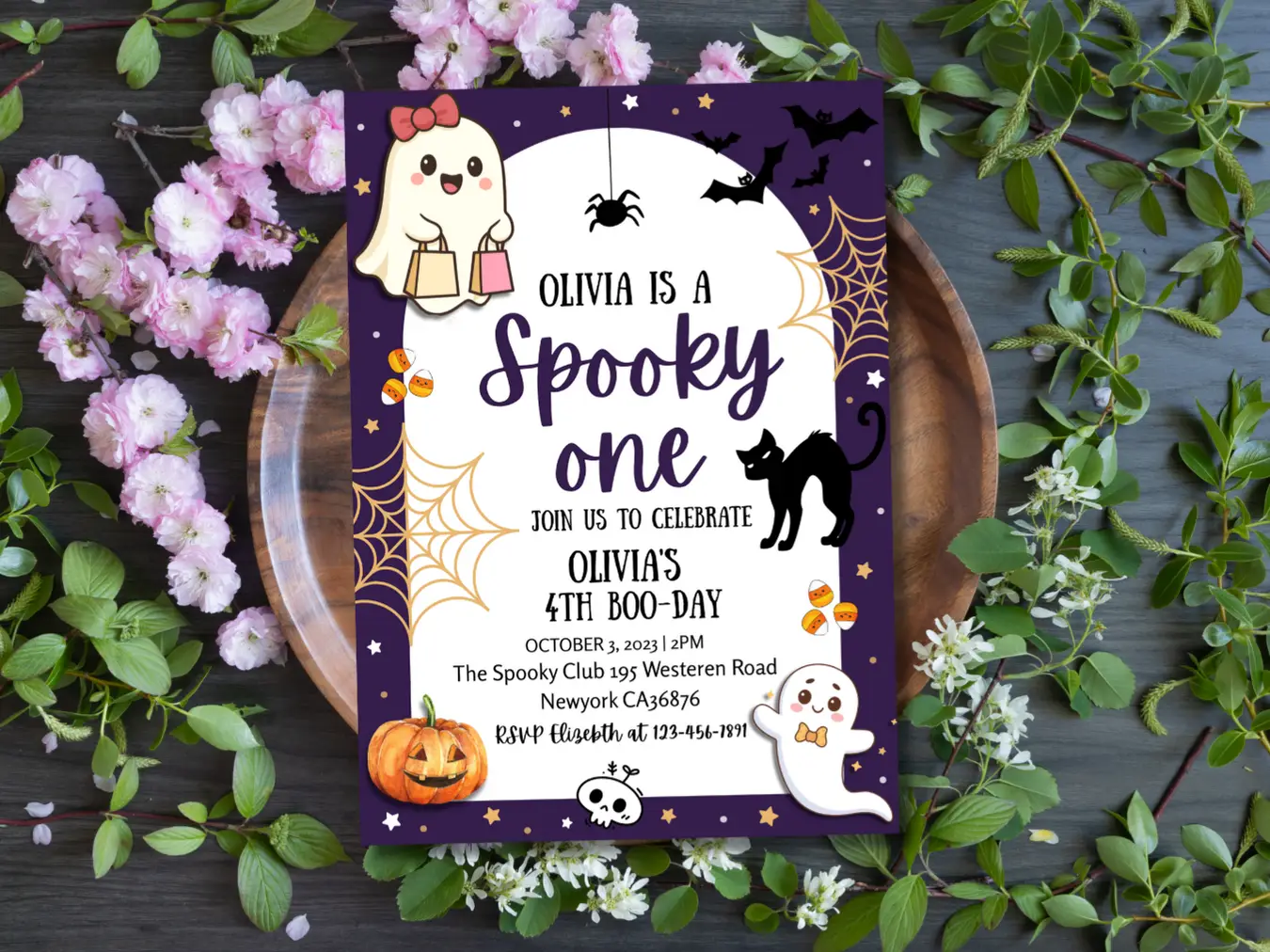 Spooky Birthday Invitation, Purple Halloween Birthday Party Invite, Costume Party Invitation - Image 5