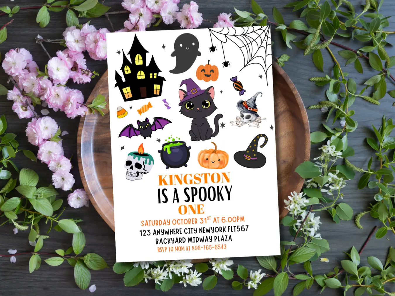 Halloween 1st Birthday Invitation – Spooky One Cute Cat Kids Party Invite - Image 5