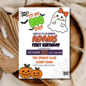 It’s My Boo Day 1st Birthday Invitation – Spooky Cute Halloween Kids Invite