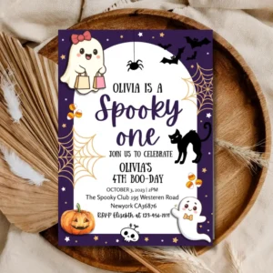 Spooky Birthday Invitation, Purple Halloween Birthday Party Invite, Costume Party Invitation