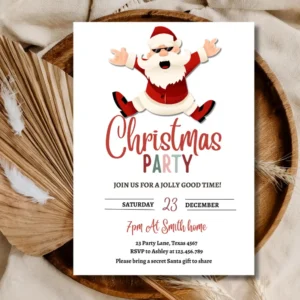 Santa Christmas Party Invitation 🎅🎄 | Festive Holiday Party Invite | Red Celebration Card