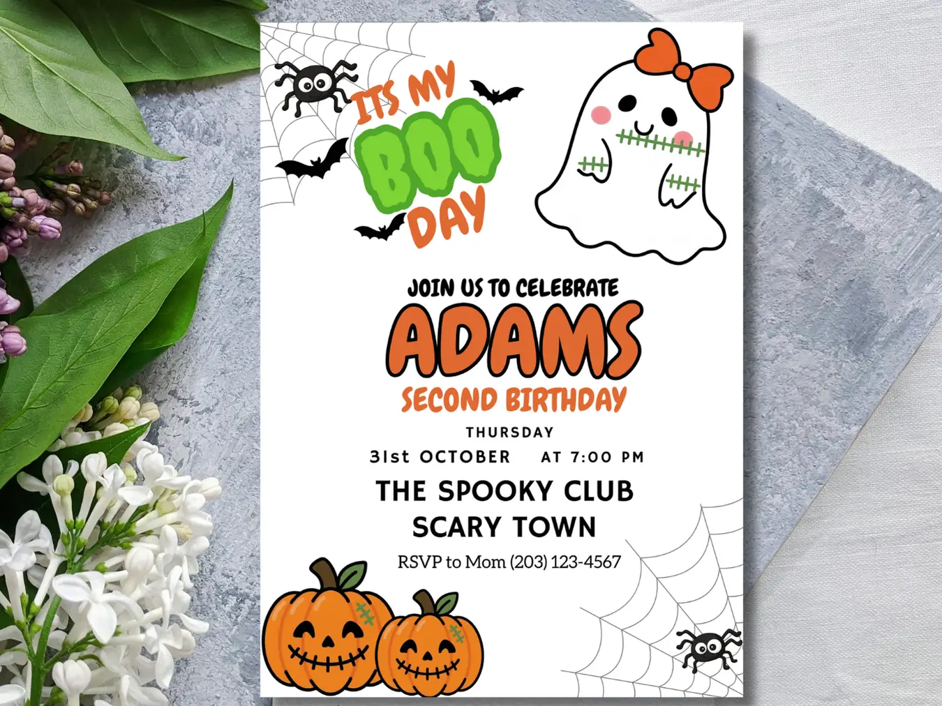 Editable Boo Day 2nd Birthday Invitation – Halloween Ghost Theme Invite - Image 4