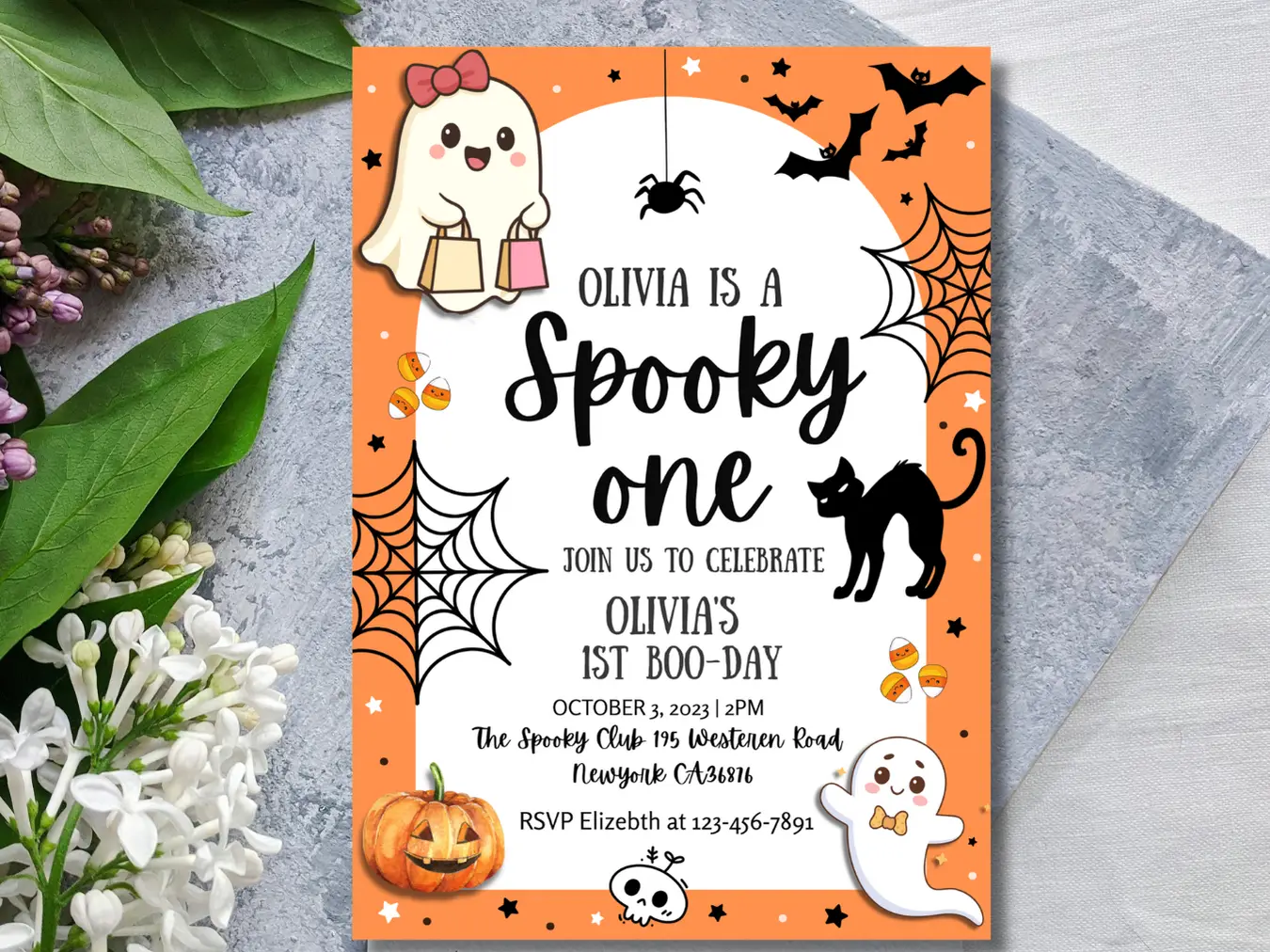Halloween 1st Birthday Invitation | Spooky Boo-day Party Invite | Printable Ghost & Pumpkin Theme - Image 4