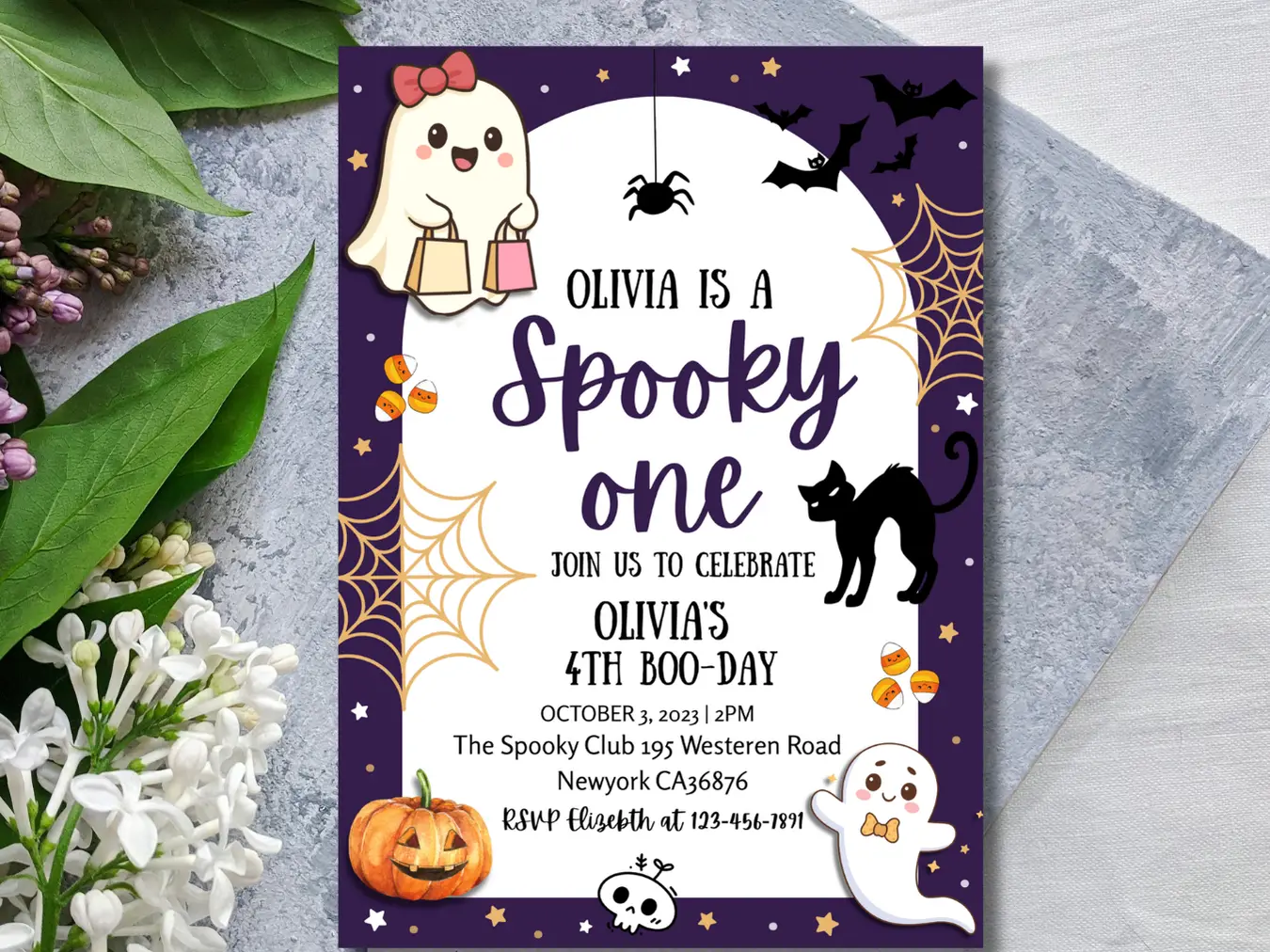 Spooky Birthday Invitation, Purple Halloween Birthday Party Invite, Costume Party Invitation - Image 4