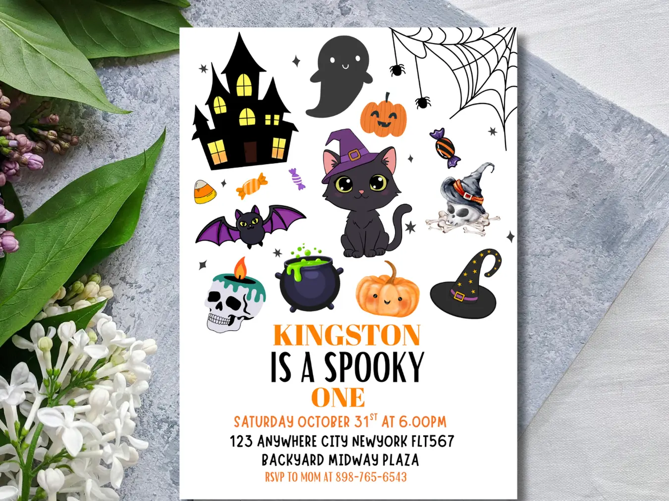 Halloween 1st Birthday Invitation – Spooky One Cute Cat Kids Party Invite - Image 4