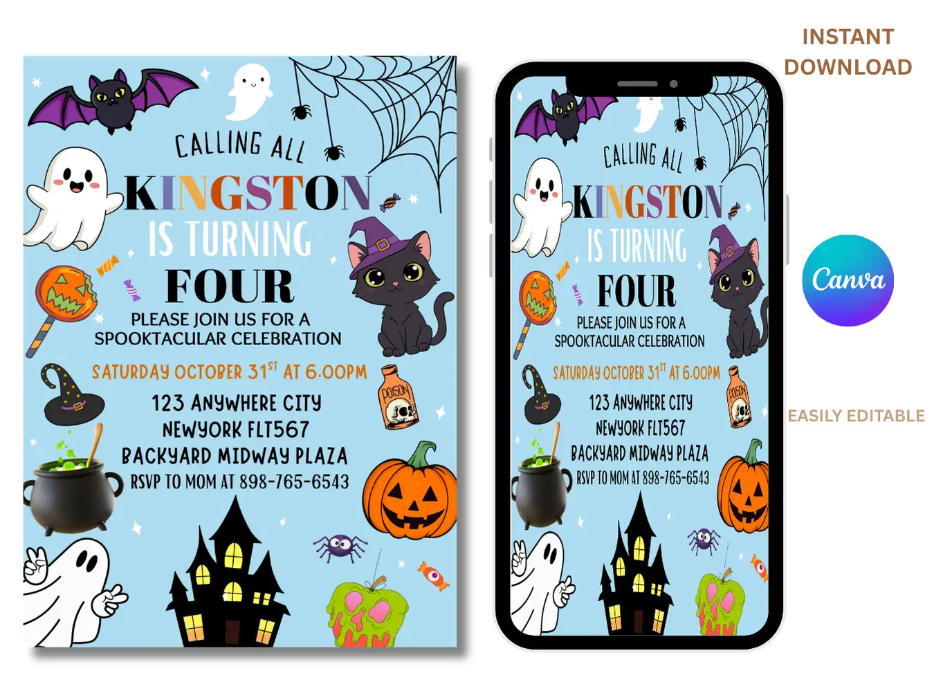 Kids Halloween 4th Birthday Invitation: Spooky Halloween Costume Party - Image 3