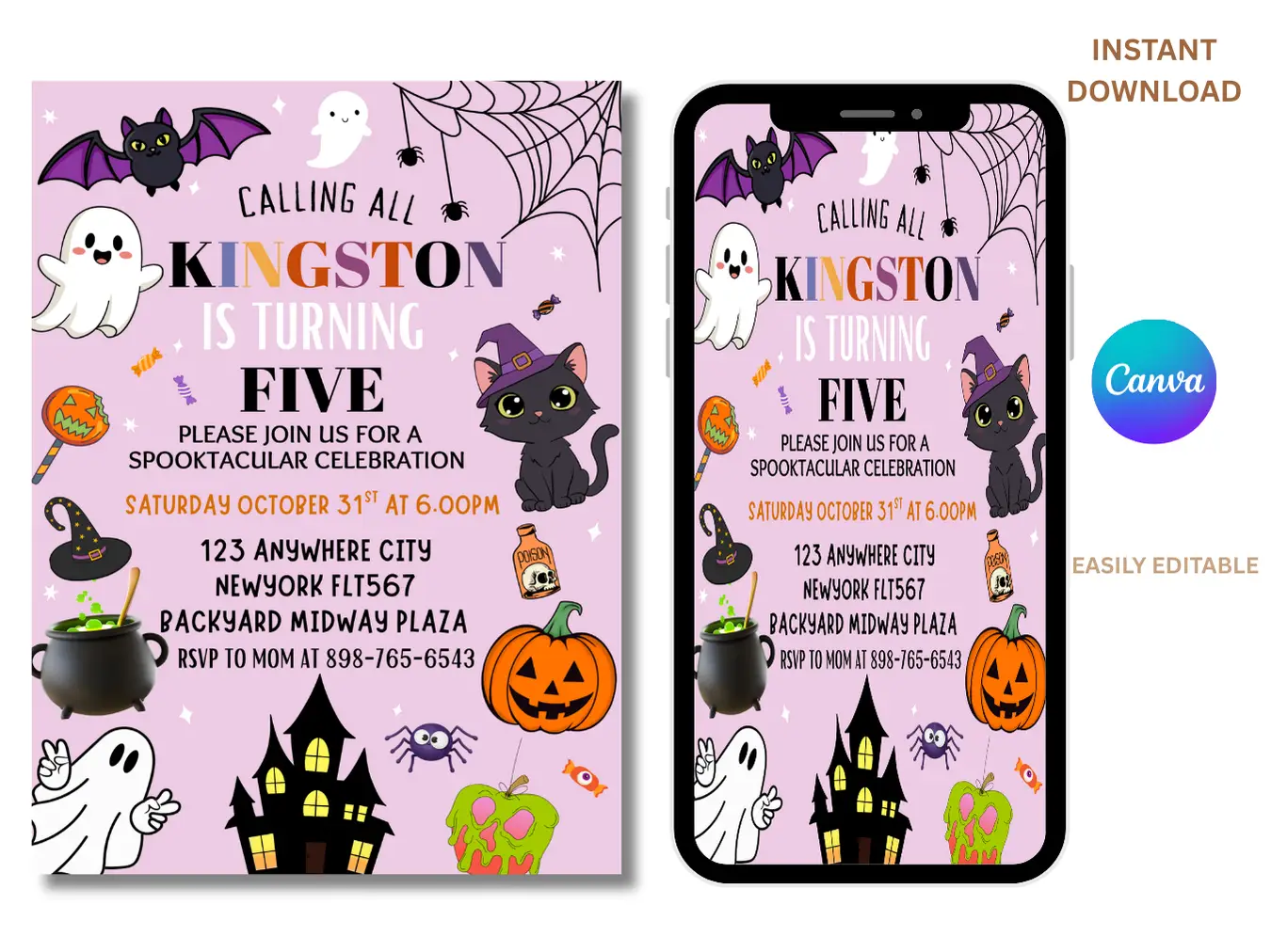 Purple Halloween 5TH Birthday Invitation | Spooky Costume Party Template - Image 3
