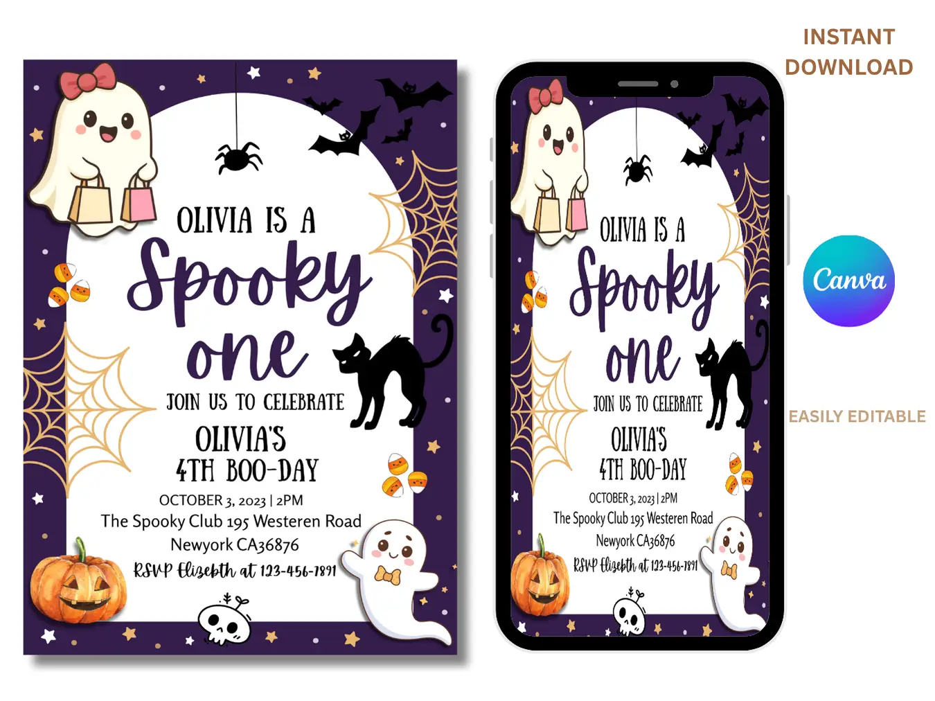 Spooky Birthday Invitation, Purple Halloween Birthday Party Invite, Costume Party Invitation - Image 3