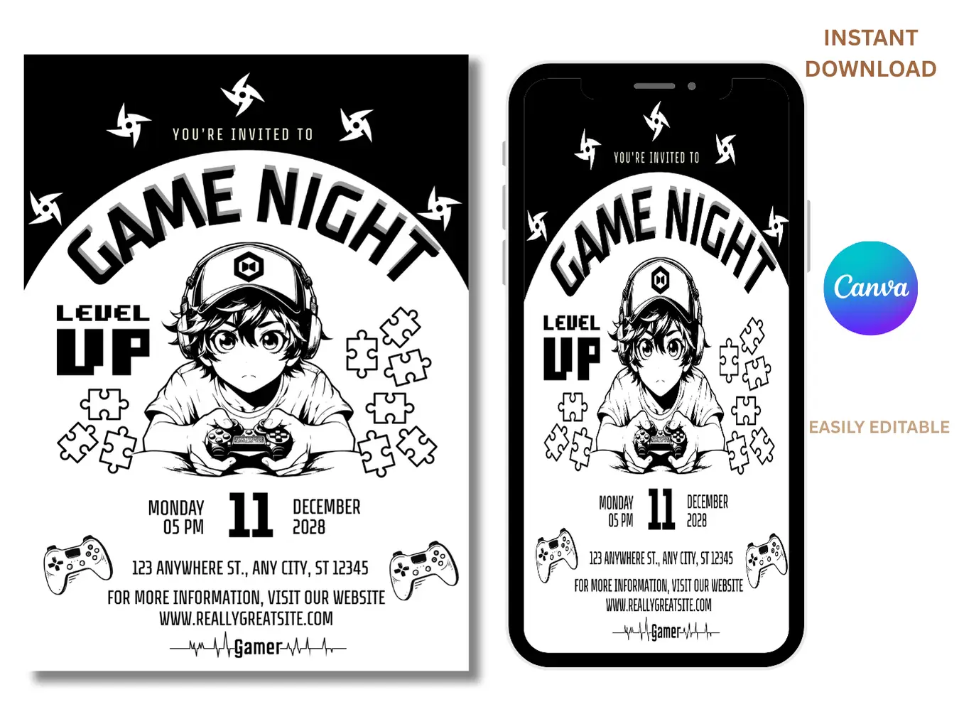 Game Night Birthday Invitation – Level Up Gamer Party Invite for Kids - Image 3