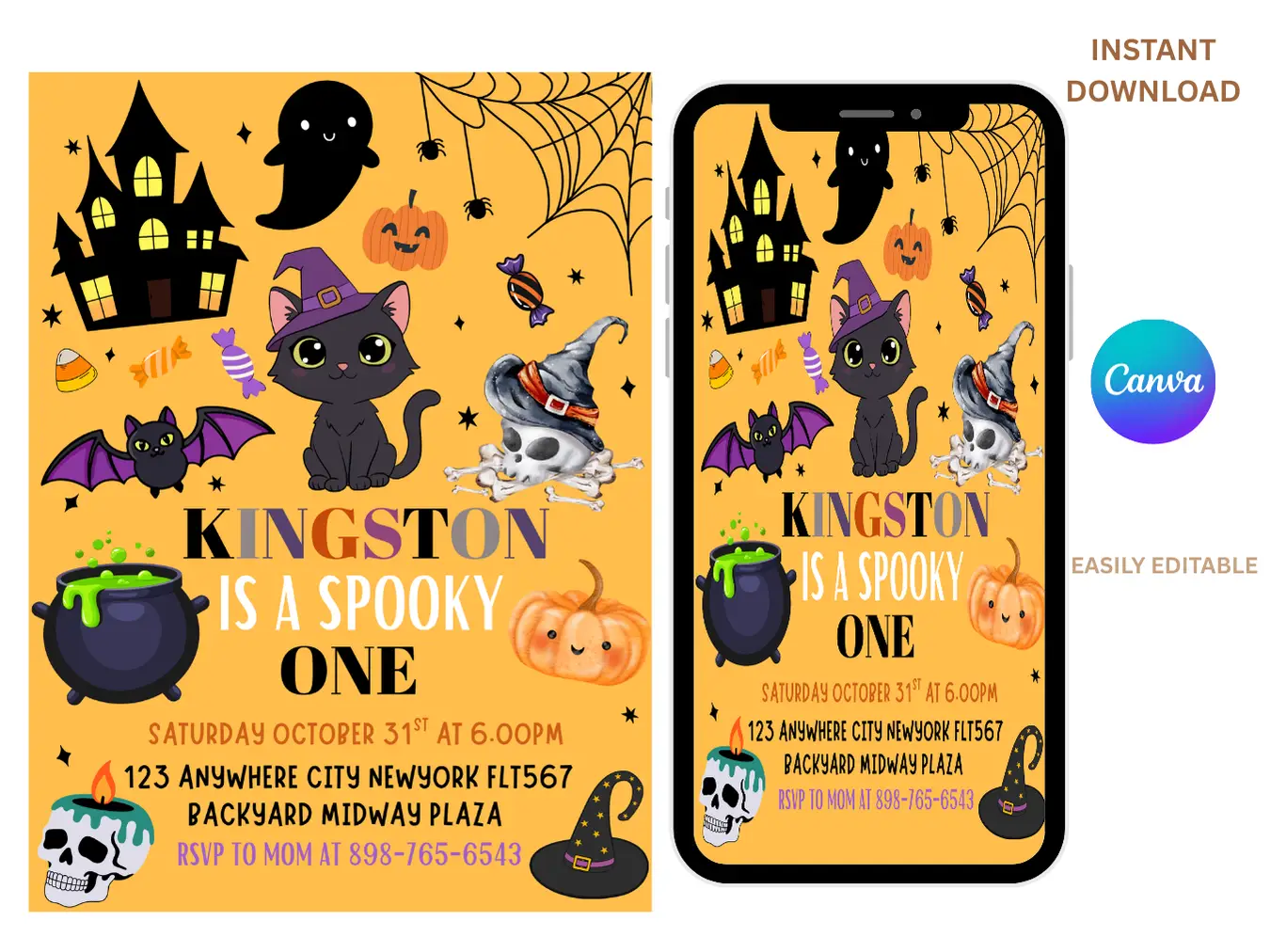 Editable Halloween 1st Birthday Party Invitation – Spooky One Theme - Image 3