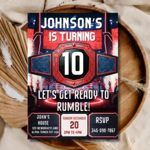 Wrestling Championship Belt 10th Birthday Invitation – Kids Rumble Party Invite