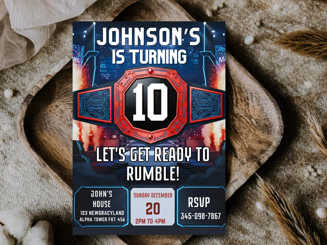 Championship Belt Invitation , Kids Boxing Belt Theme Invitation