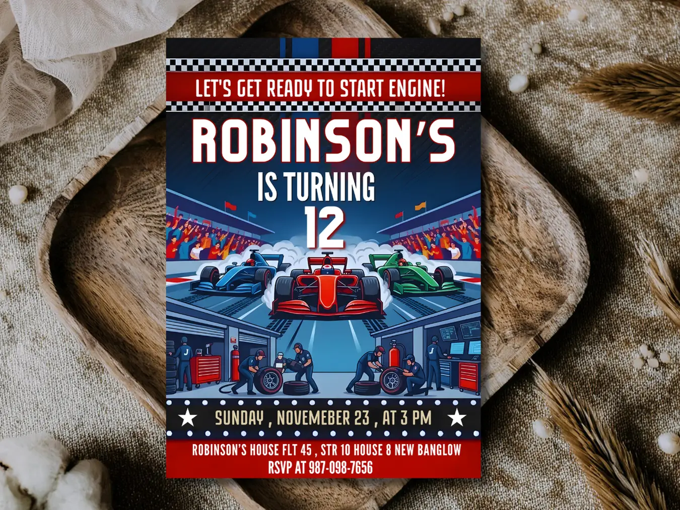 Car Racing Kids Birthday Party Invite