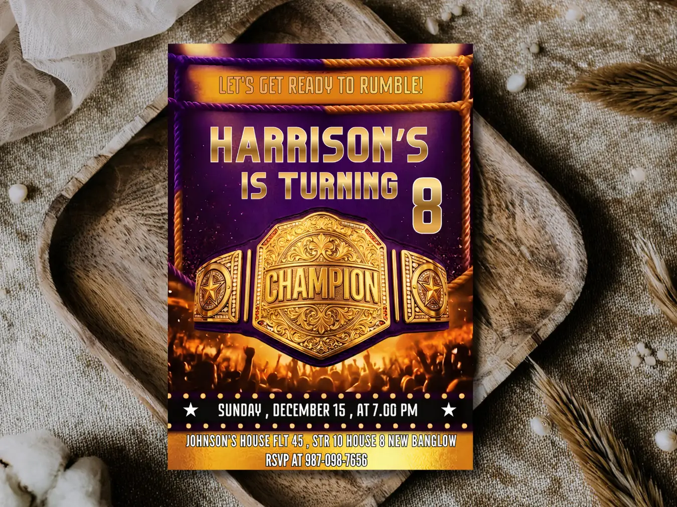 Wrestling Champion Birthday Invitation | Kids Fight Night Party Invite