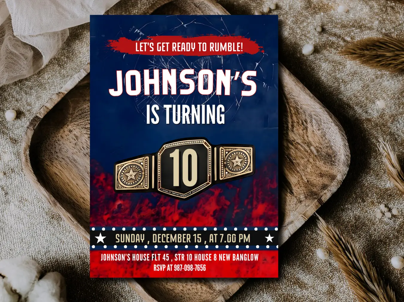 Wrestling Theme Kids Birthday Invitation