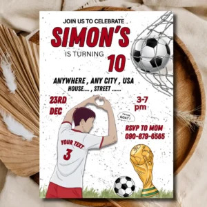 Soccer Birthday Party | Soccer kids 10th Birthday Invitations