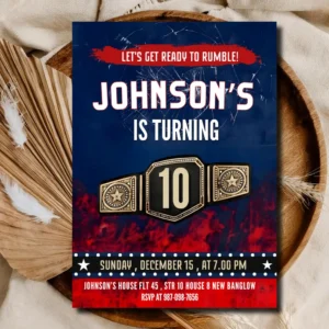 Wrestling Theme Kids Birthday Invitation