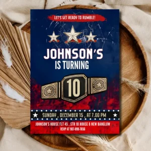 Wrestling Kids Birthday Invitation  , Championship Belt Invitation
