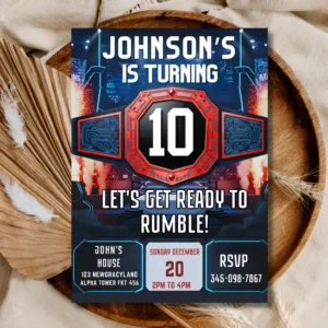 Championship Belt Invitation , Kids Boxing Belt Theme Invitation