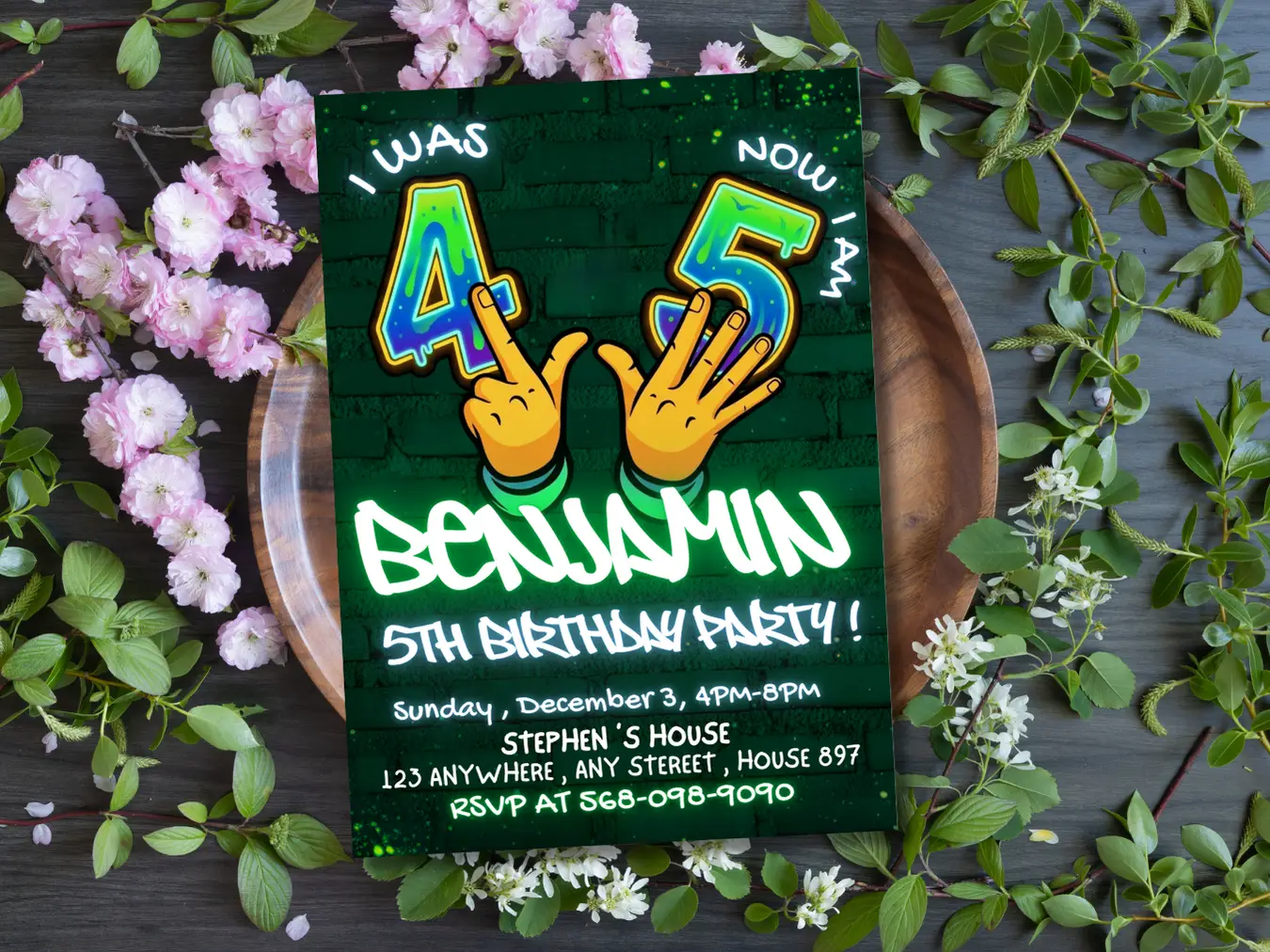 kids 5th Neon Glow Birthday Party Invitation - Image 5