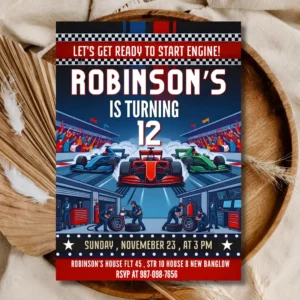 Car Racing Kids Birthday Party Invite