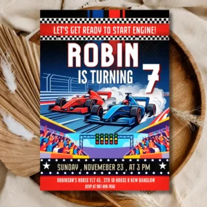 Formula Racing Birthday Invitation | Kids Car Racing Party Invite Template