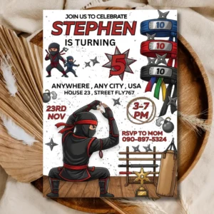 Ninja Birthday Invitation | Kids Martial Arts Party Invite Template