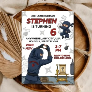 Ninja Birthday Invitation | Kids Action Party Invite Template