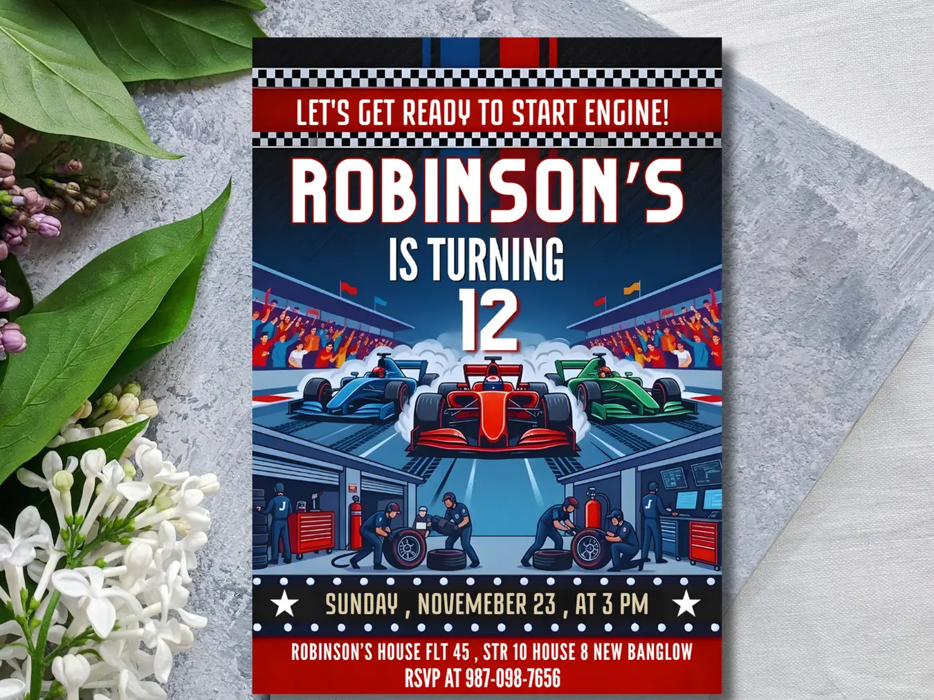 Car Racing Kids Birthday Party Invite - Image 4
