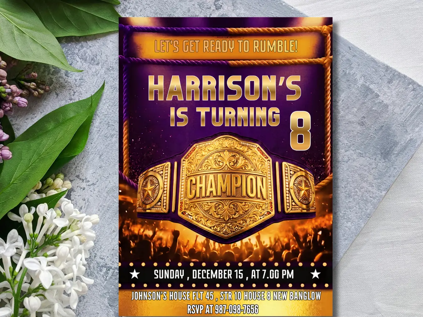Wrestling Champion Birthday Invitation | Kids Fight Night Party Invite - Image 4