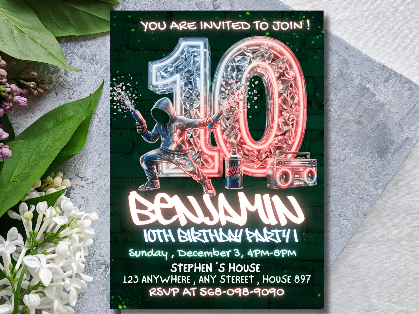 Boy 10Th Birthday Invitation,Neon, Glow Invitation, - Image 4