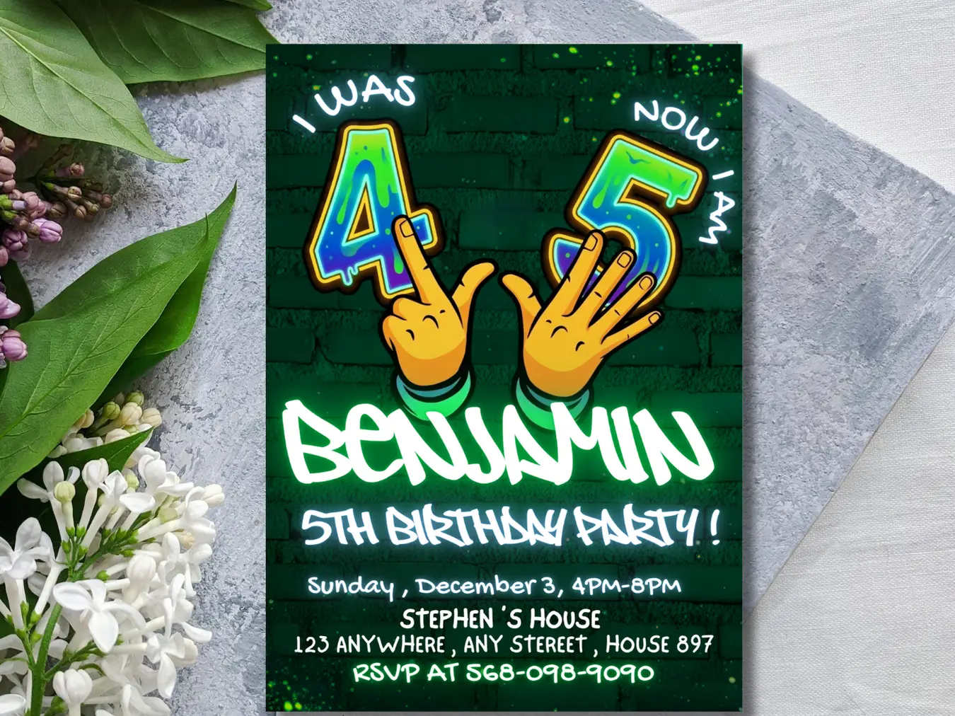 kids 5th Neon Glow Birthday Party Invitation - Image 4