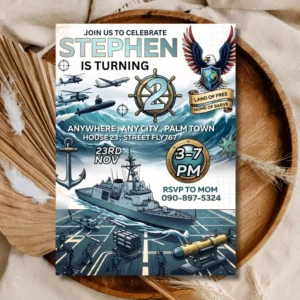 Military Navy Birthday Invitation | Air Force & Army Theme Kids Party Invite | Editable Printable Template