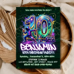 Graffiti 10th Birthday Invitation for Kids | Street Art Hip Hop Party Invite