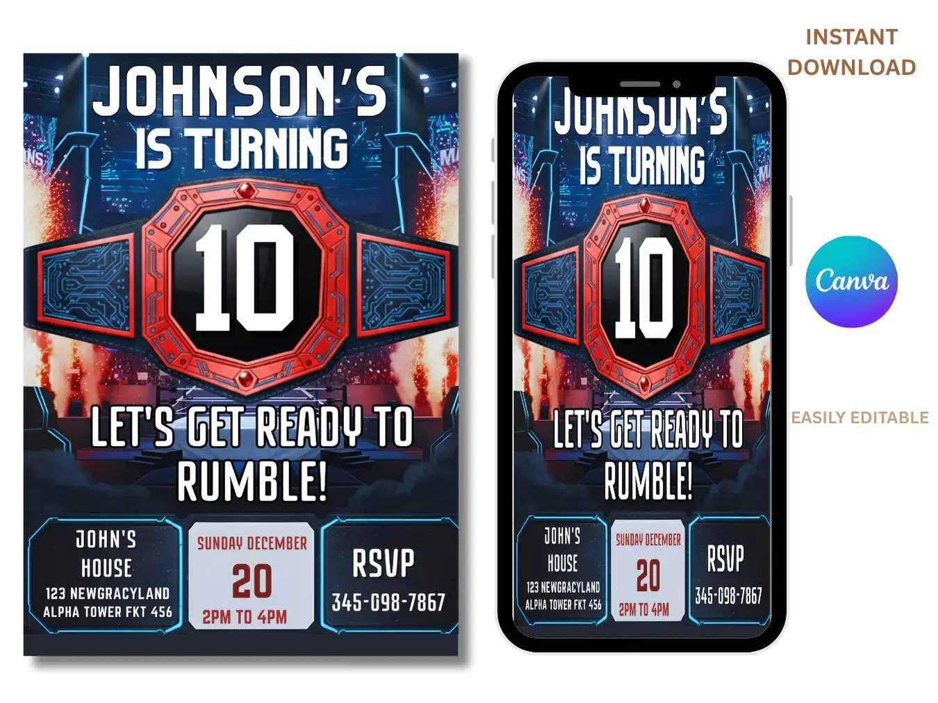 Championship Belt Invitation , Kids Boxing Belt Theme Invitation - Image 3