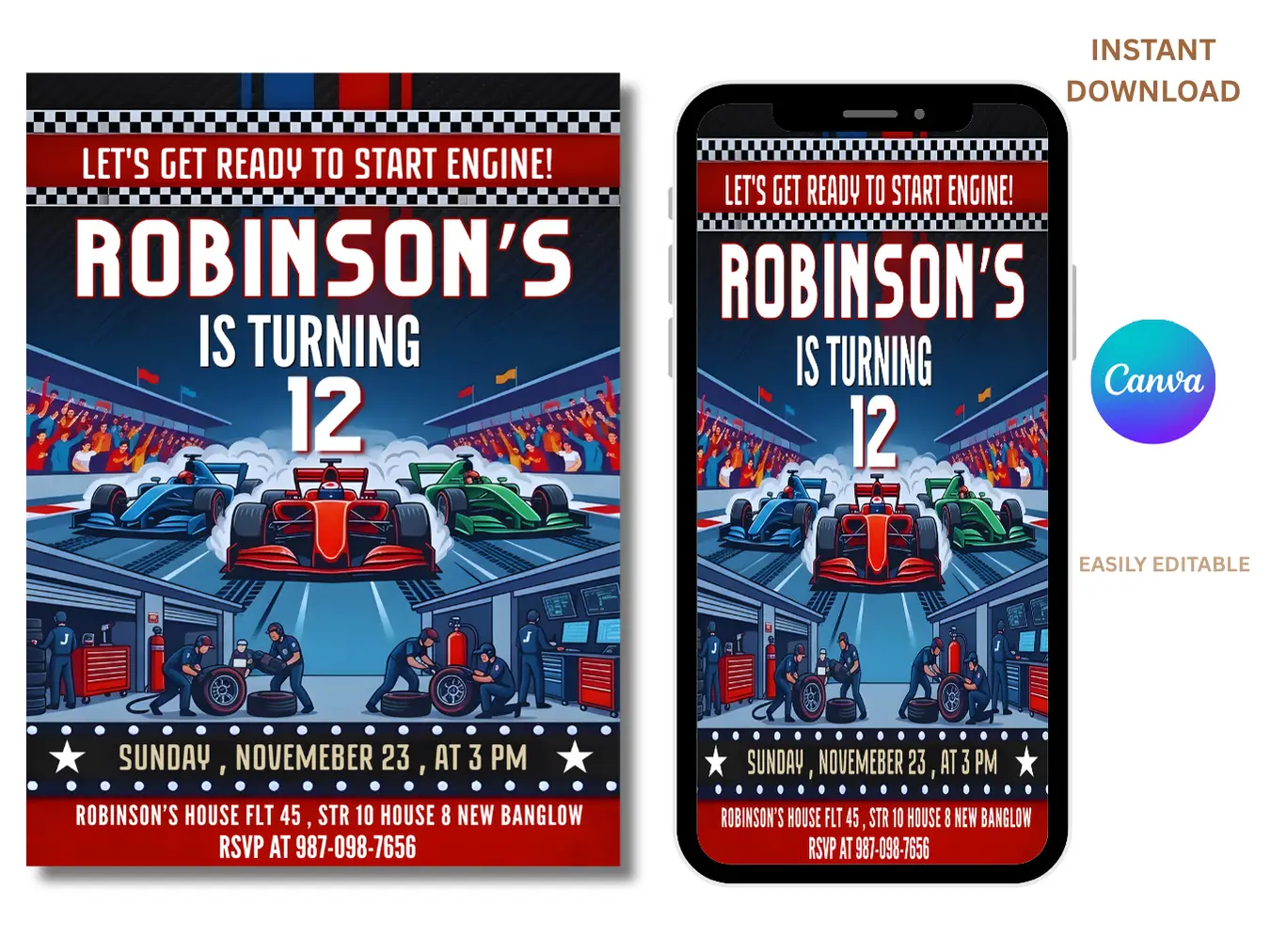 Car Racing Kids Birthday Party Invite - Image 3