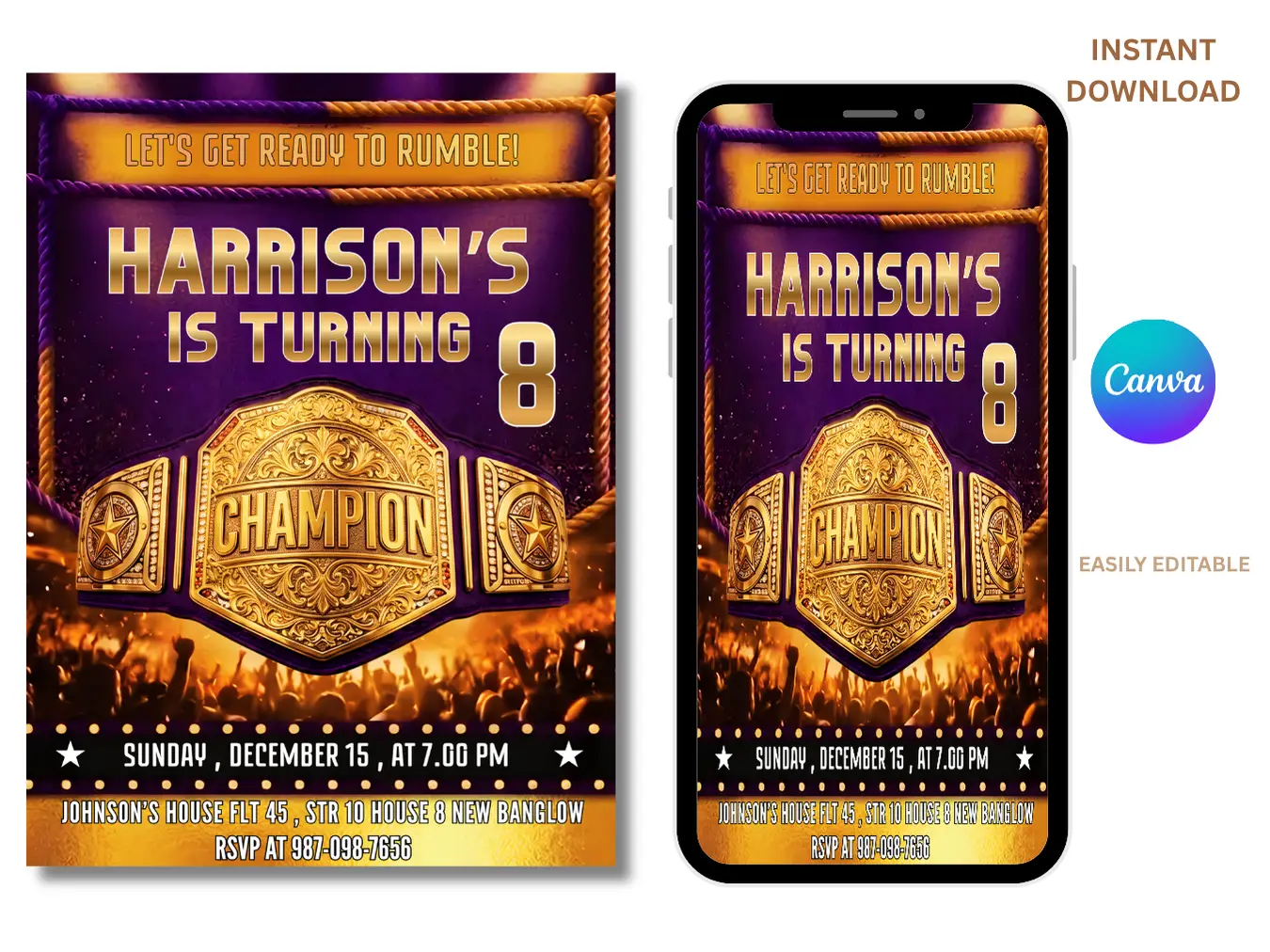 Wrestling Champion Birthday Invitation | Kids Fight Night Party Invite - Image 3